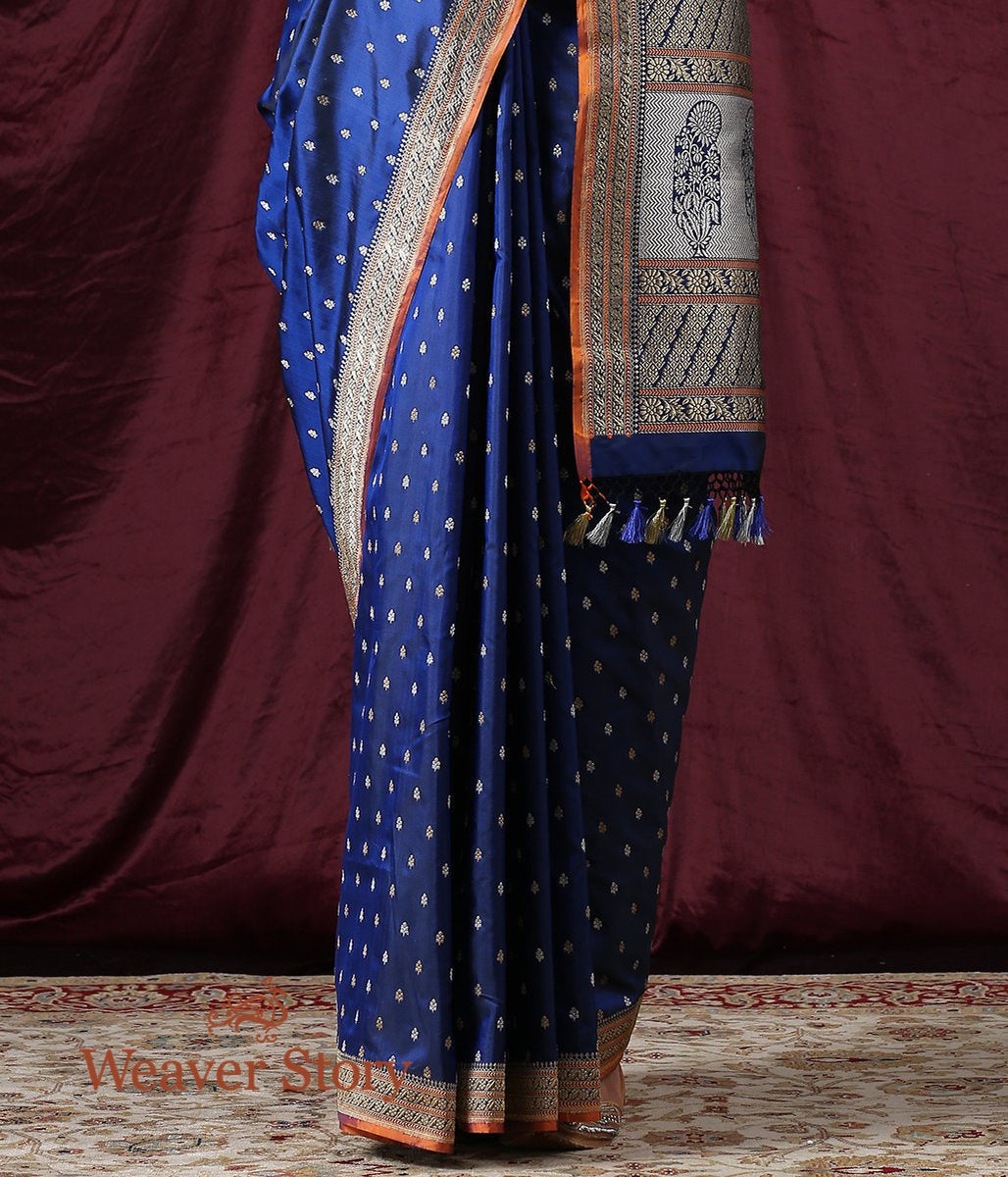 Handloom_Blue_Kadhwa_Booti_Jangla_Saree_WeaverStory_04