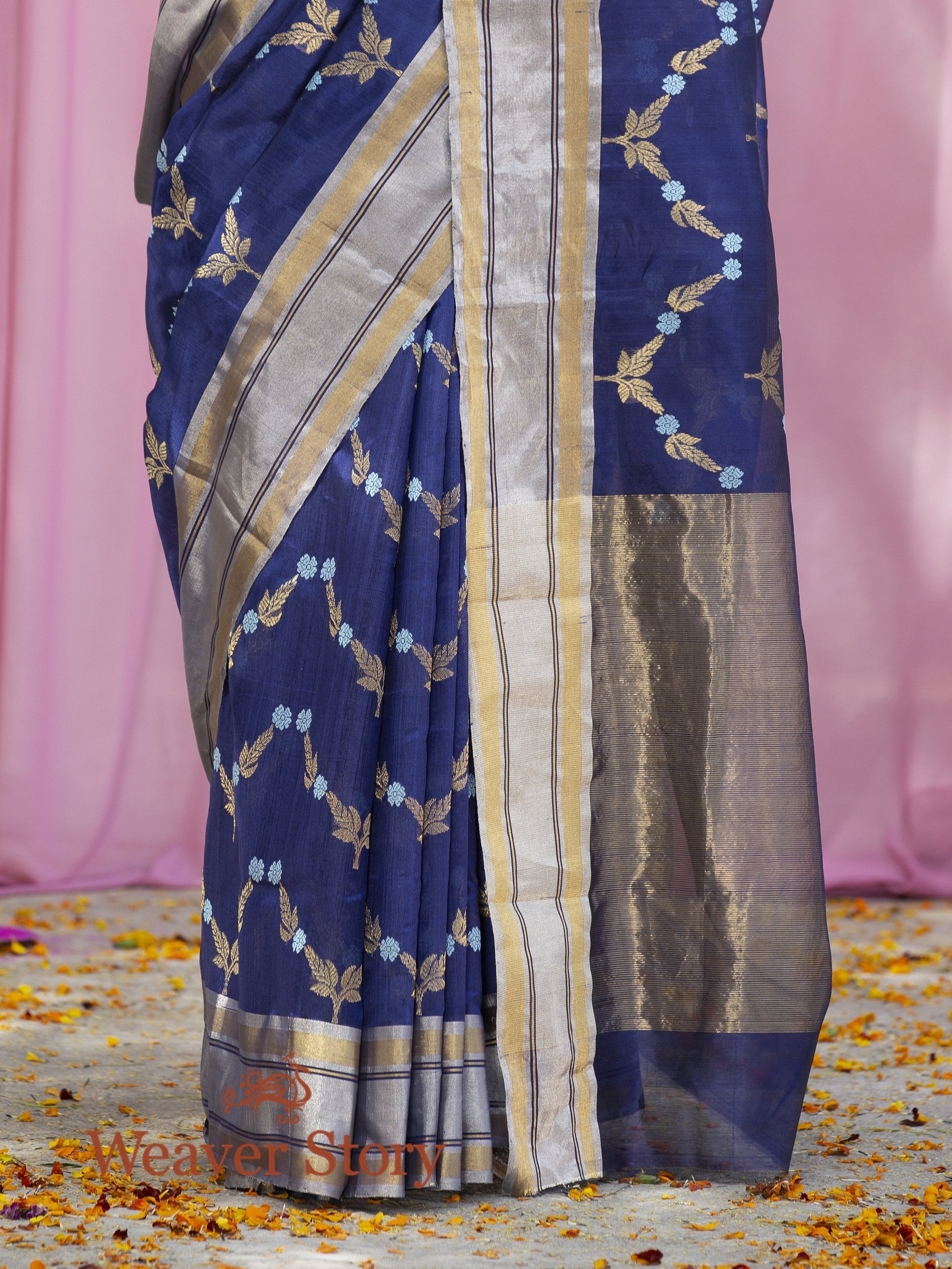 Handwoven_Blue_Chanderi_Silk_Saree_with_Meenakari_Jaal_WeaverStory_03