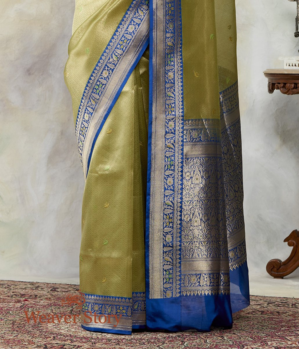 Handwoven_Green_Kora_Tanchoi_Saree_with_Royal_Blue_Border_WeaverStory_04