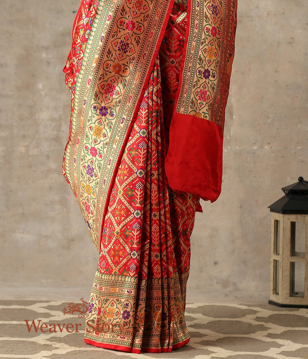 Handwoven_Red_Meenakari_Patola_Saree_with_Paithani_Inspired_Border_WeaverStory_04