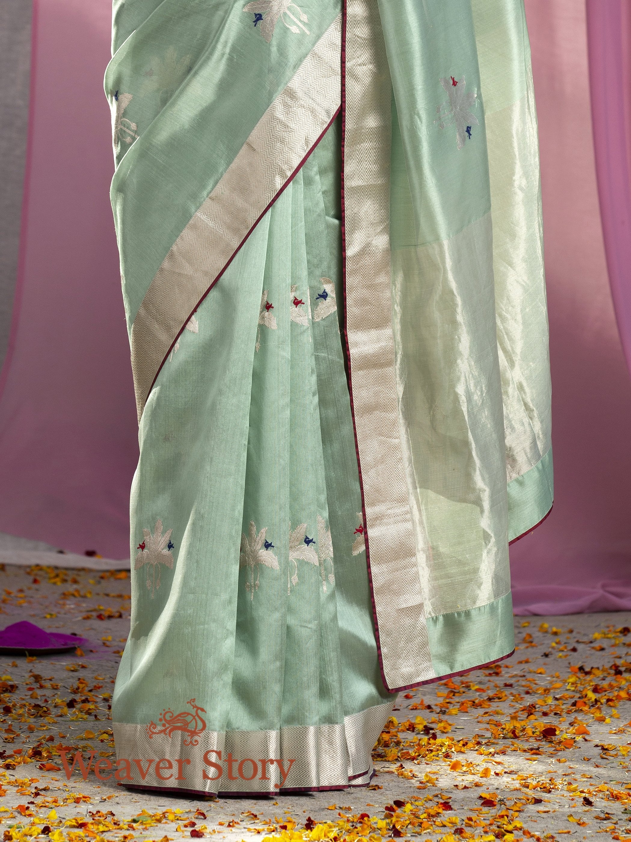 Handwoven_Light_Blue_Silk_Chanderi_with_Birds_WeaverStory_04
