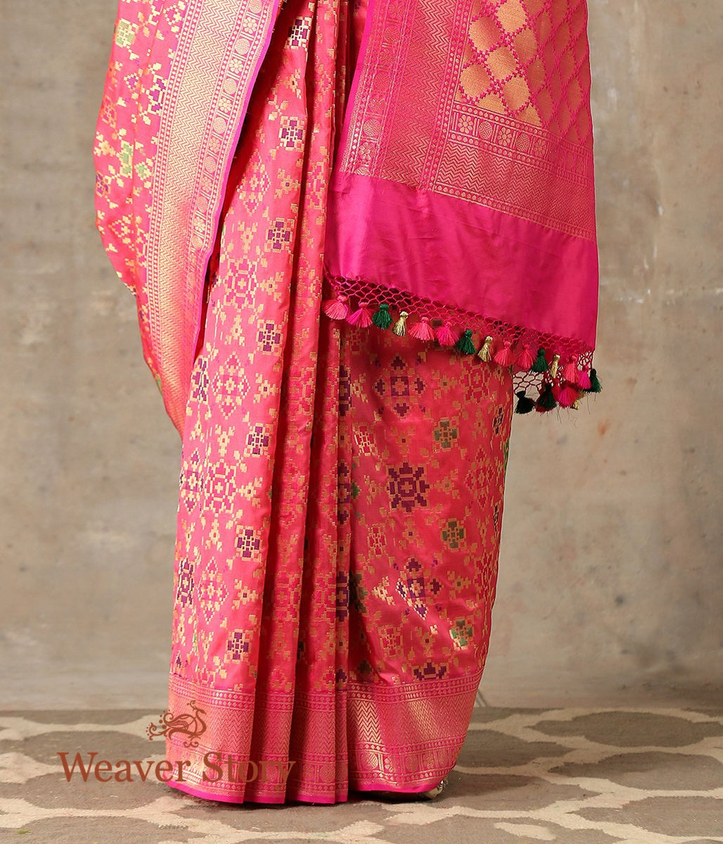 Handwoven_Pink_Dual_Tone_Banarasi_Patola_Saree_WeaverStory_04