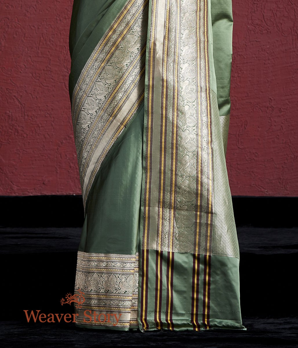 Handloom_Sage_Green_Satin_Saree_with_Heavy_Border_WeaverStory_04