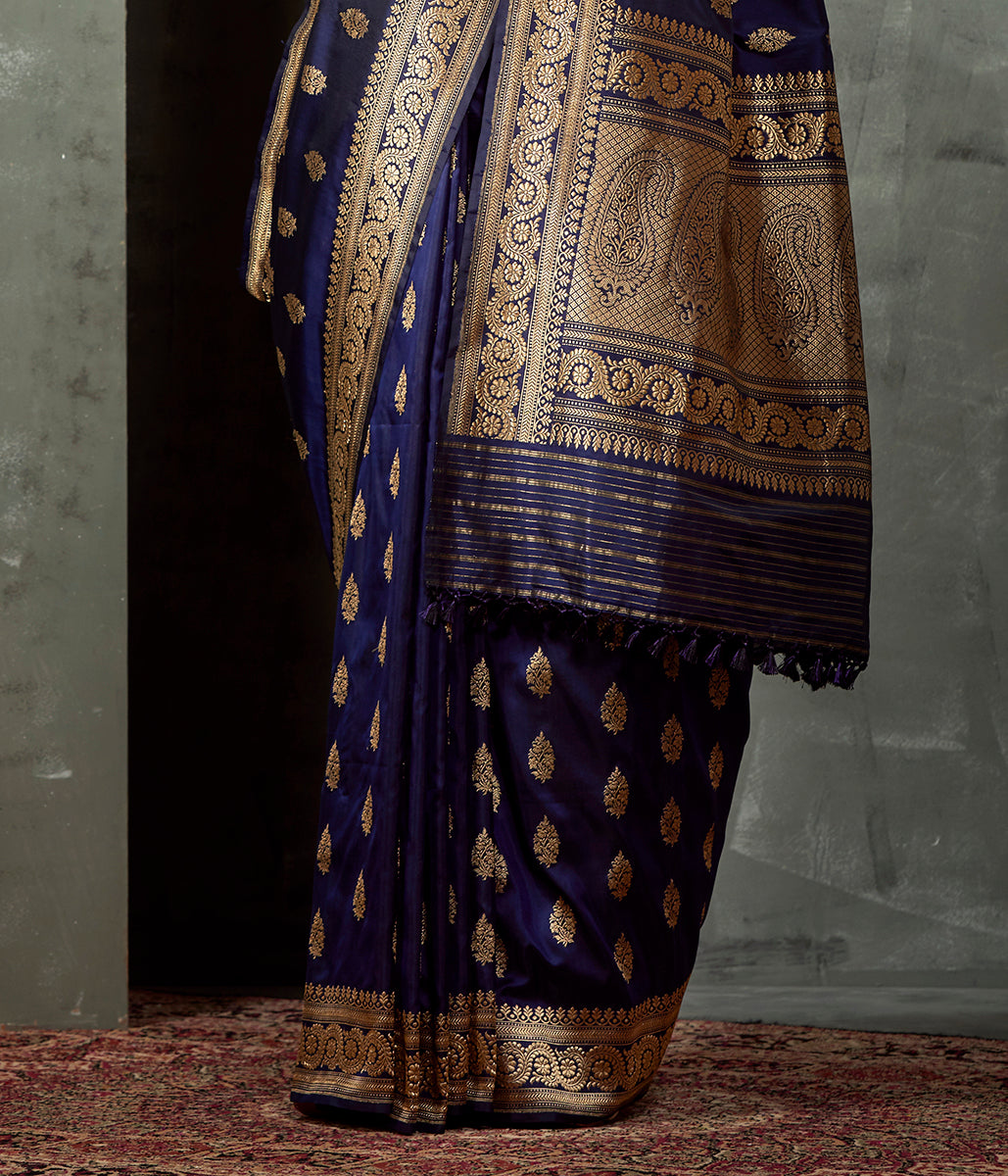 Handwoven_Blue_Kadhwa_Booti_Saree_WeaverStory_04