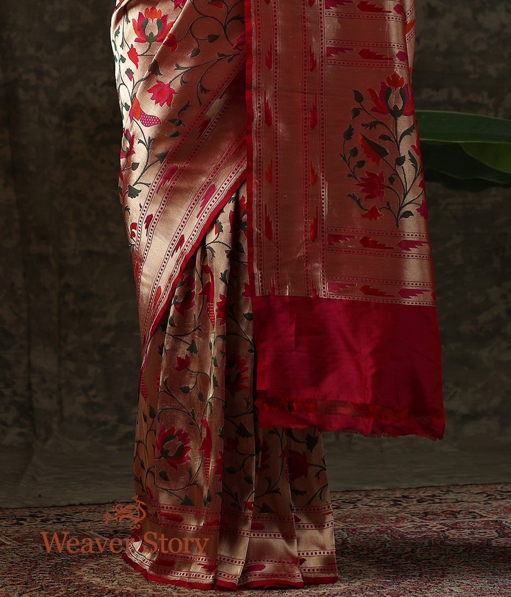 Handwoven_Red_Banarasi_Paithani_Saree_with_Meenakari_WeaverStory_03