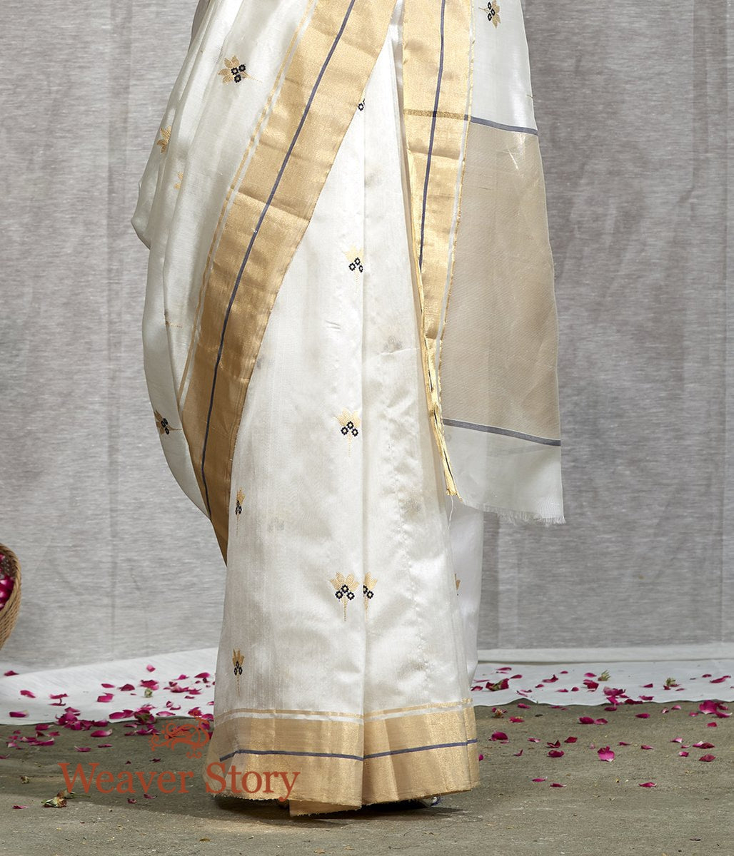 Handwoven_White_Silk_Chanderi_Saree_with_Floral_Booti_and_Blue_Meenakari_WeaverStory_04