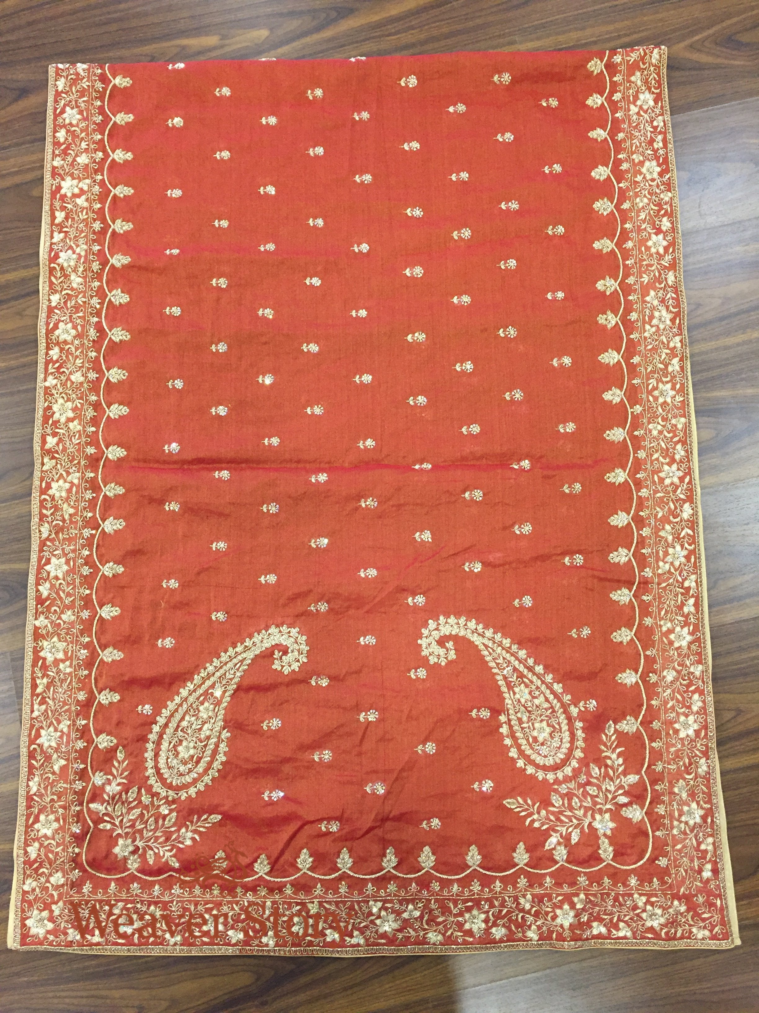 Handloom_Rust_Organza_Dupatta_with_Zardozi_Work_WeaverStory_04