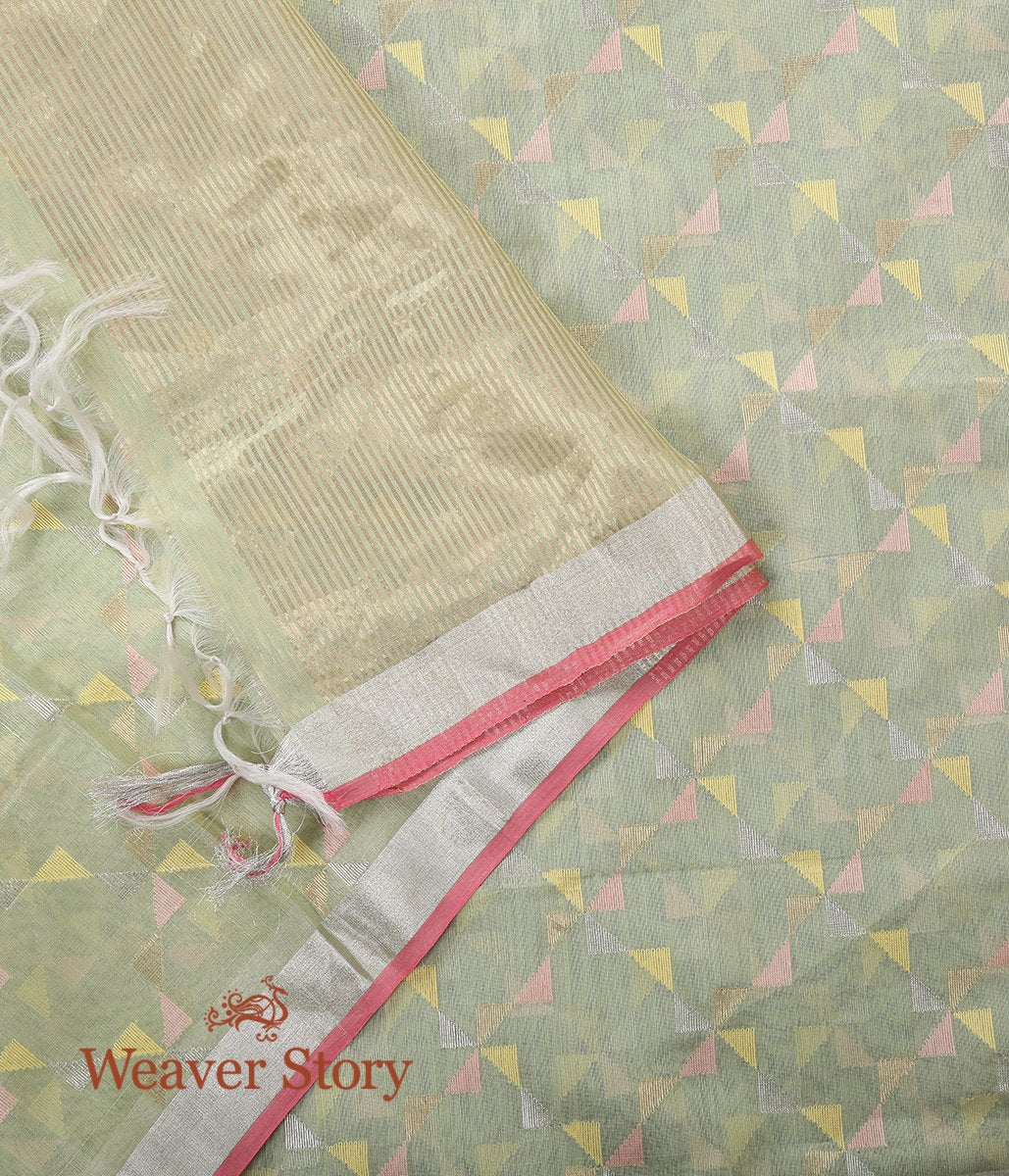 Handloom_Pista_Green_Cotton_Silk_Chanderi_Dupatta_WeaverStory_04