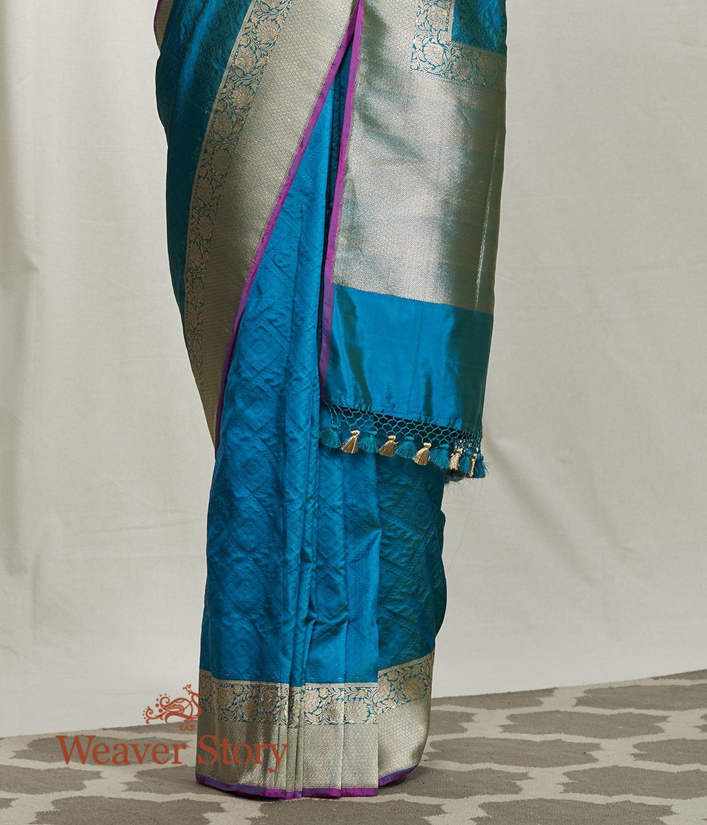 Handloom_Teal_Zari_Tanchoi_Saree_with_Gold_Zari_Border_WeaverStory_04