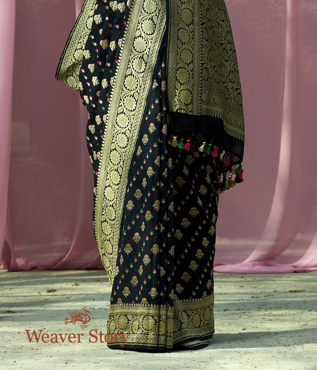 Handwoven_Black_Banarasi_Meenkari_Georgette_Saree_WeaverStory_04
