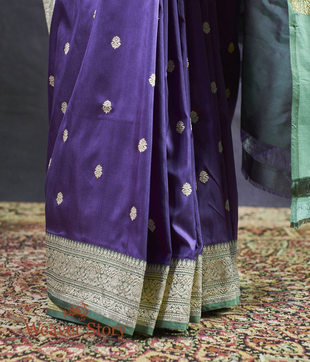 Handwoven_Purple_Kadhwa_Banarasi_Saree_with_Green_Border_WeaverStory_04