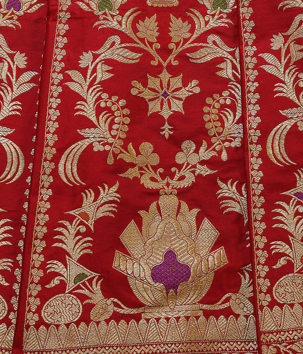 Red_Handloom_Silk_Kadhwa_Banarasi_Lehenga_with_Meenakari_WeaverStory_04