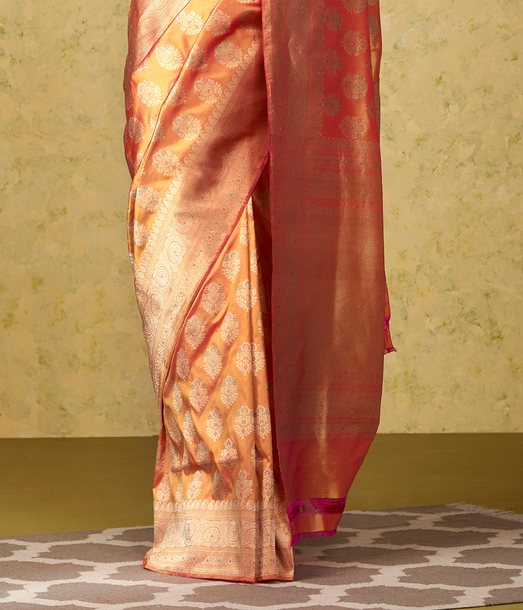 Handloom_Pink_Yellow_Dual_Tone_Floral_Meenakari_Saree_with_Beldaar_Border_WeaverStory_04