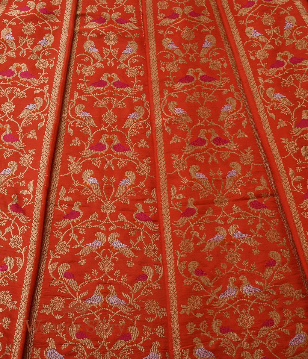 Handloom_Orange_Meenakari_Silk_Banarasi_Lehenga_with_Birds_WeaverStory_05