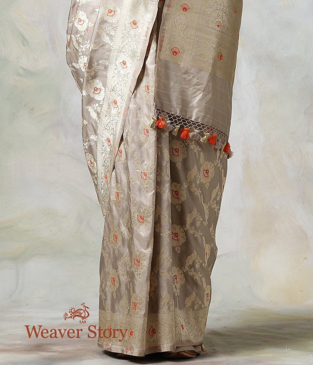 Handwoven_Beige_Grey_Cutwork_Jangla_Saree_with_Orange_Meenakari_WeaverStory_04