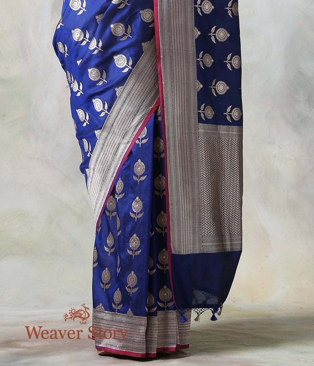 Handwoven_Blue_Katan_Silk_Saree_with_Floral_Booti_WeaverStory_04