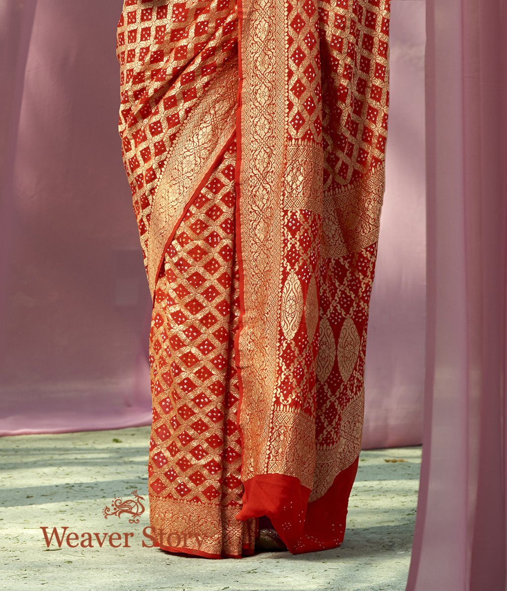 Handwoven_Orange_Banarasi_Bandhej_Saree_WeaverStory_04