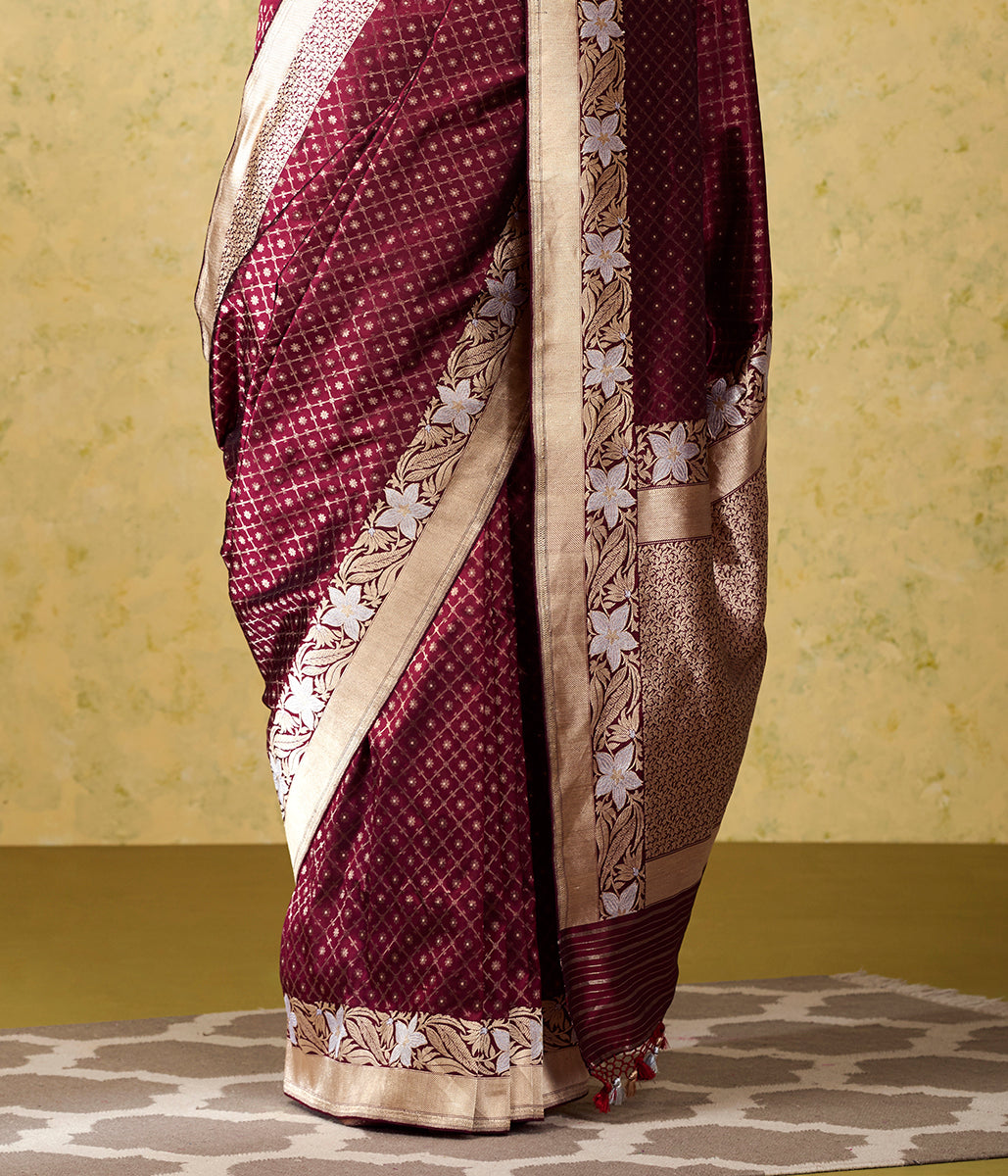 Handwoven_Wine_Cutwork_Nilambari_Saree_with_Kadhwa_Border_WeaverStory_04