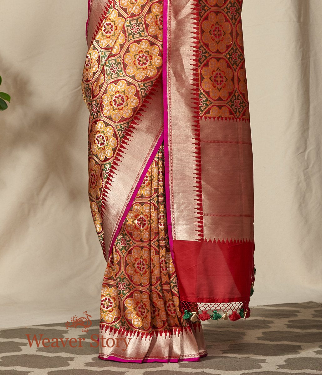 Handloom_Orange_and_Green_Meenakari_Banarasi_Patola_Saree_WeaverStory_04