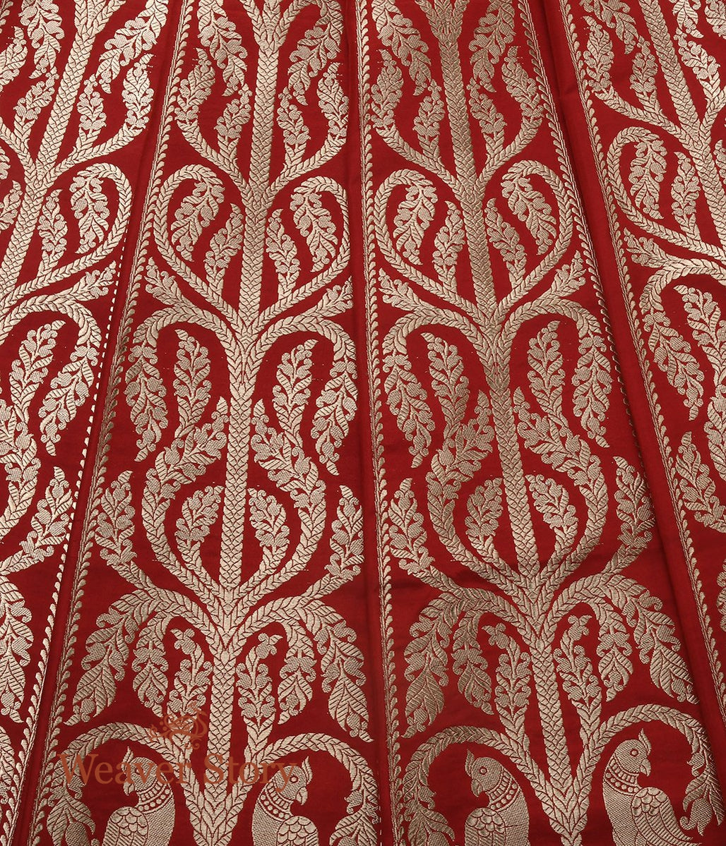 Red_Handloomed_Kadhwa_Banarasi_Silk_Lehenga_with_Parrots_WeaverStory_05