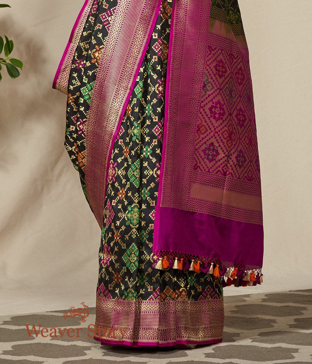 Handwoven_Black_Banarasi_Patola_Saree_with_Purple_Border_and_Pallu_WeaverStory_04