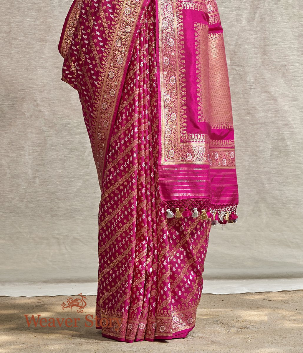 Handloom_Hot_Pink_Real_Zari_Sona_Rupa_Kadhwa_Jangla_Saree_with_Small_Paisley_WeaverStory_04