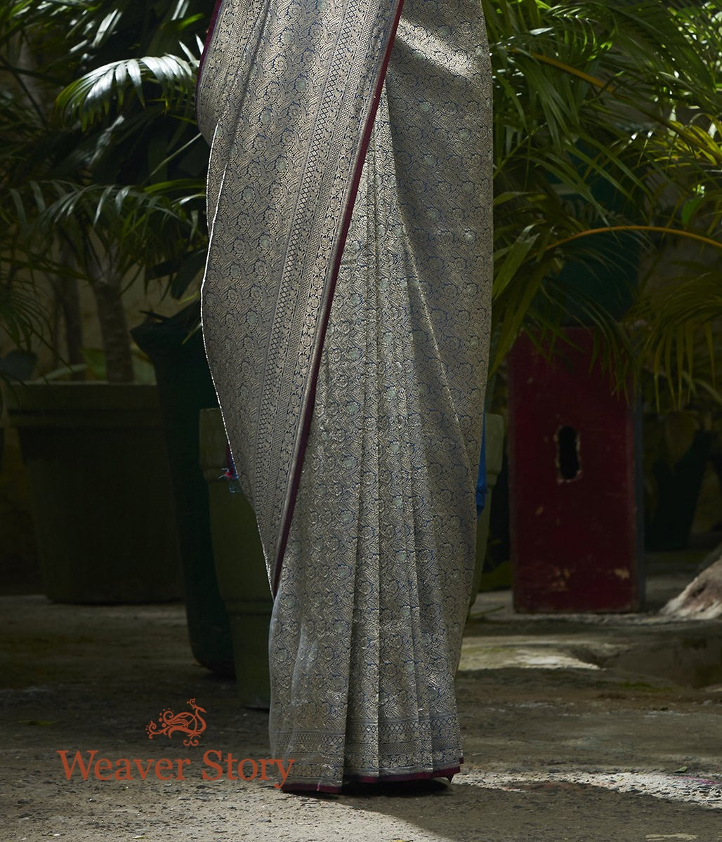 Handwoven_Cobalt_Blue_Zari_Kimkhab_with_Meenakari_WeaverStory_04