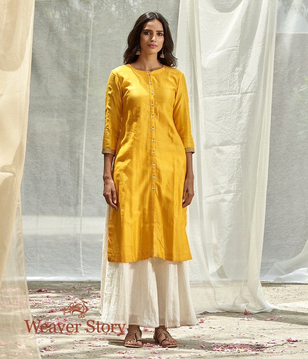 Handwoven_Yellow_Chanderi_Kurta_and_Skirt_with_Mirror_Work_Dupatta_WeaverStory_03