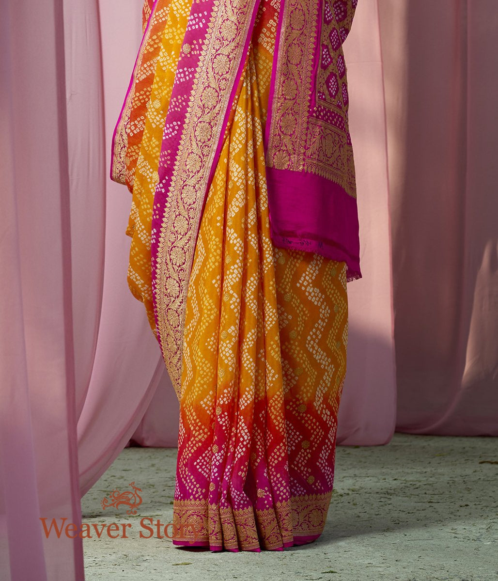 Handwoven_Yellow_Kadhwa_Bandhej_Saree_with_Pink_Border_WeaverStory_04