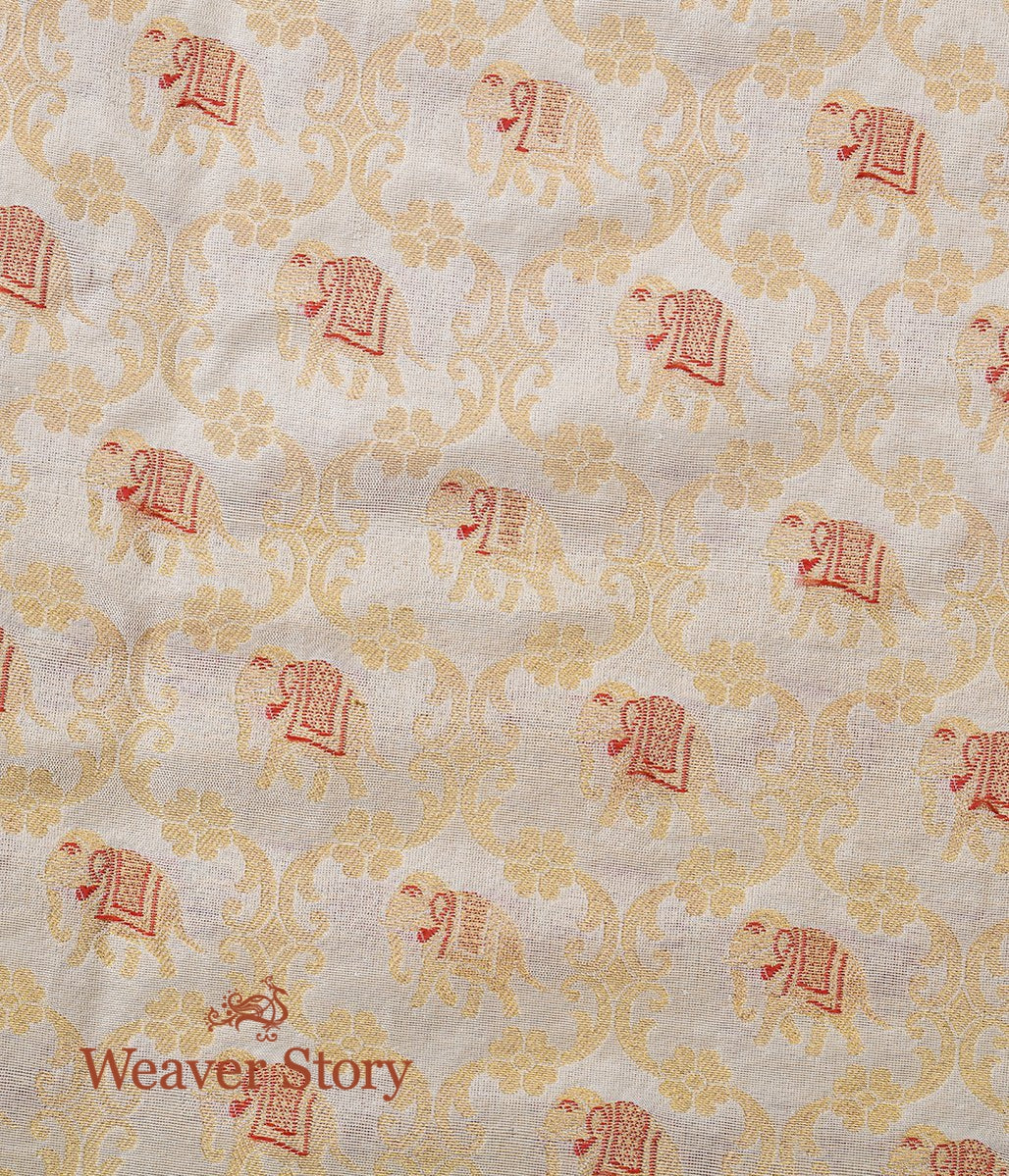 Handloom_Offwhite_Banarasi_Silk_Fabric_with_Small_Elephant_Motifs_WeaverStory_04