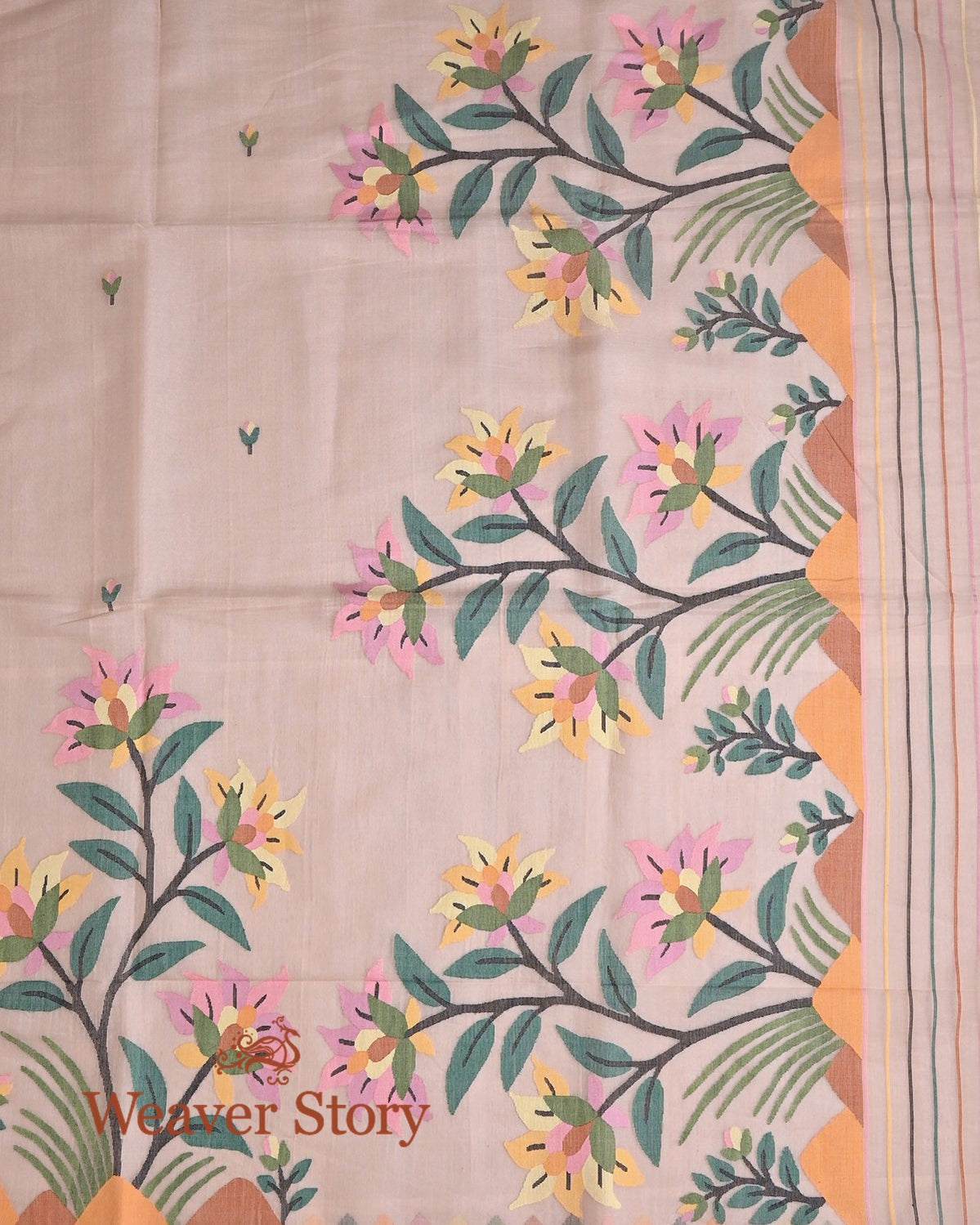 Handwoven_Soft_Brown_Silk_Muslin_Jamdani_Saree_with_Floral_Pallu_WeaverStory_04