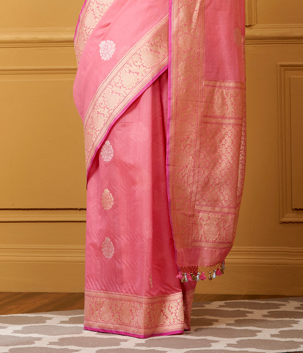 Handloom_Rose_Pink_Kora_Cotton_with_Kadhwa_Boota_WeaverStory_04