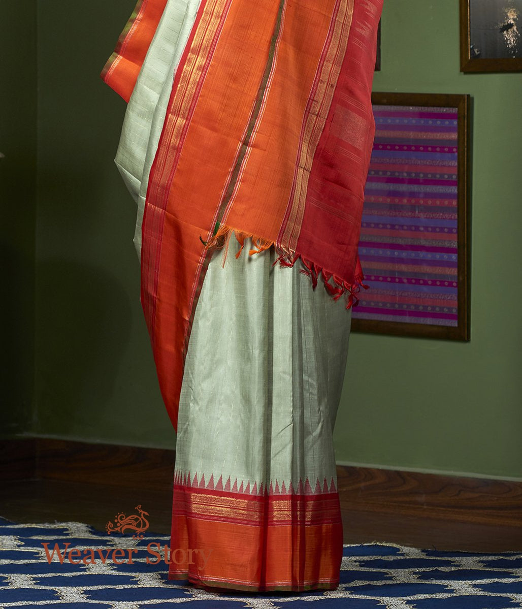 Handwoven_Beige_Kanjivaram_Saree_with_Orange_Temple_Border_WeaverStory_04