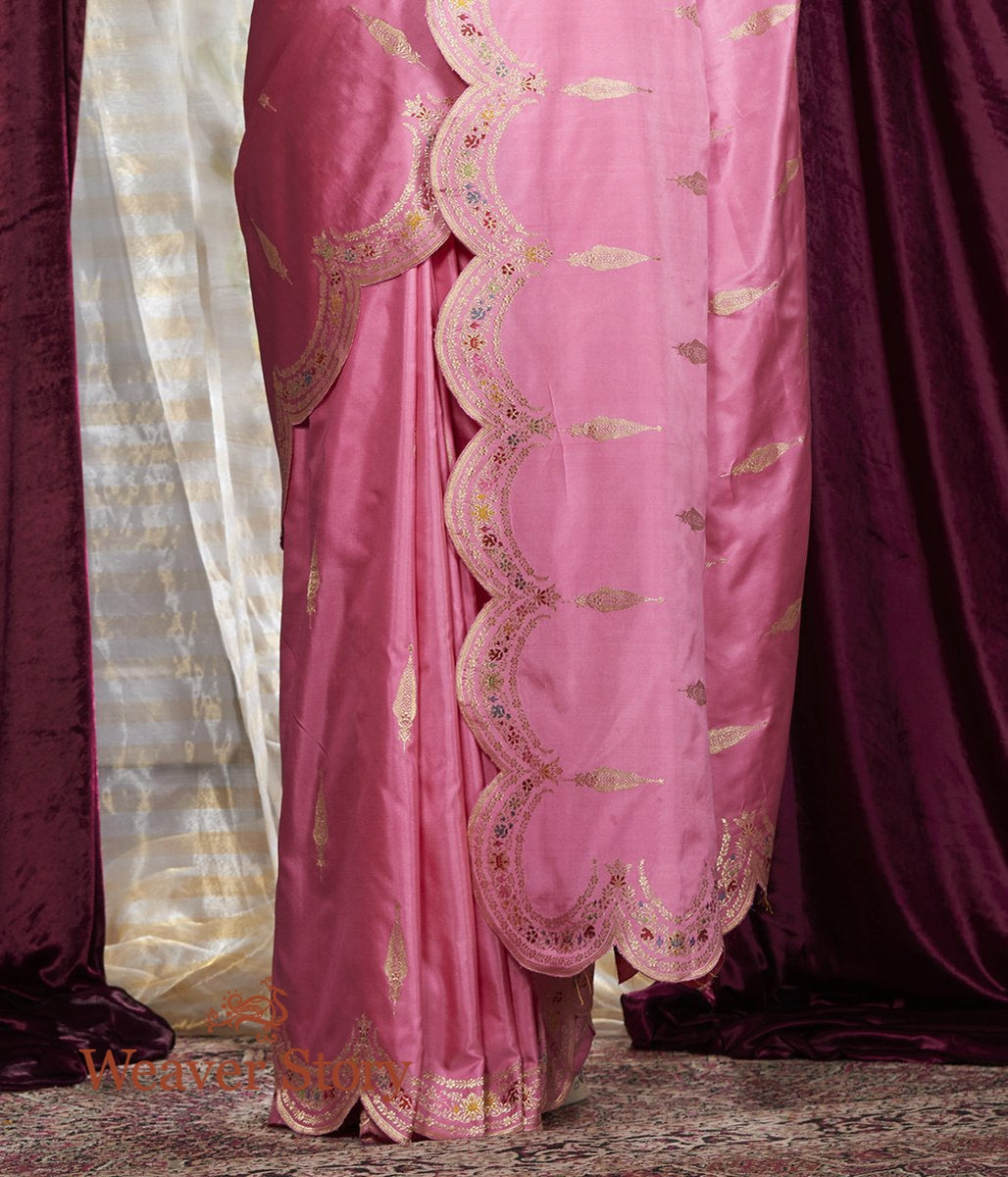 Handwoven_Pink_Meenakari_Saree_with_Scalloped_Borders_WeaverStory_04