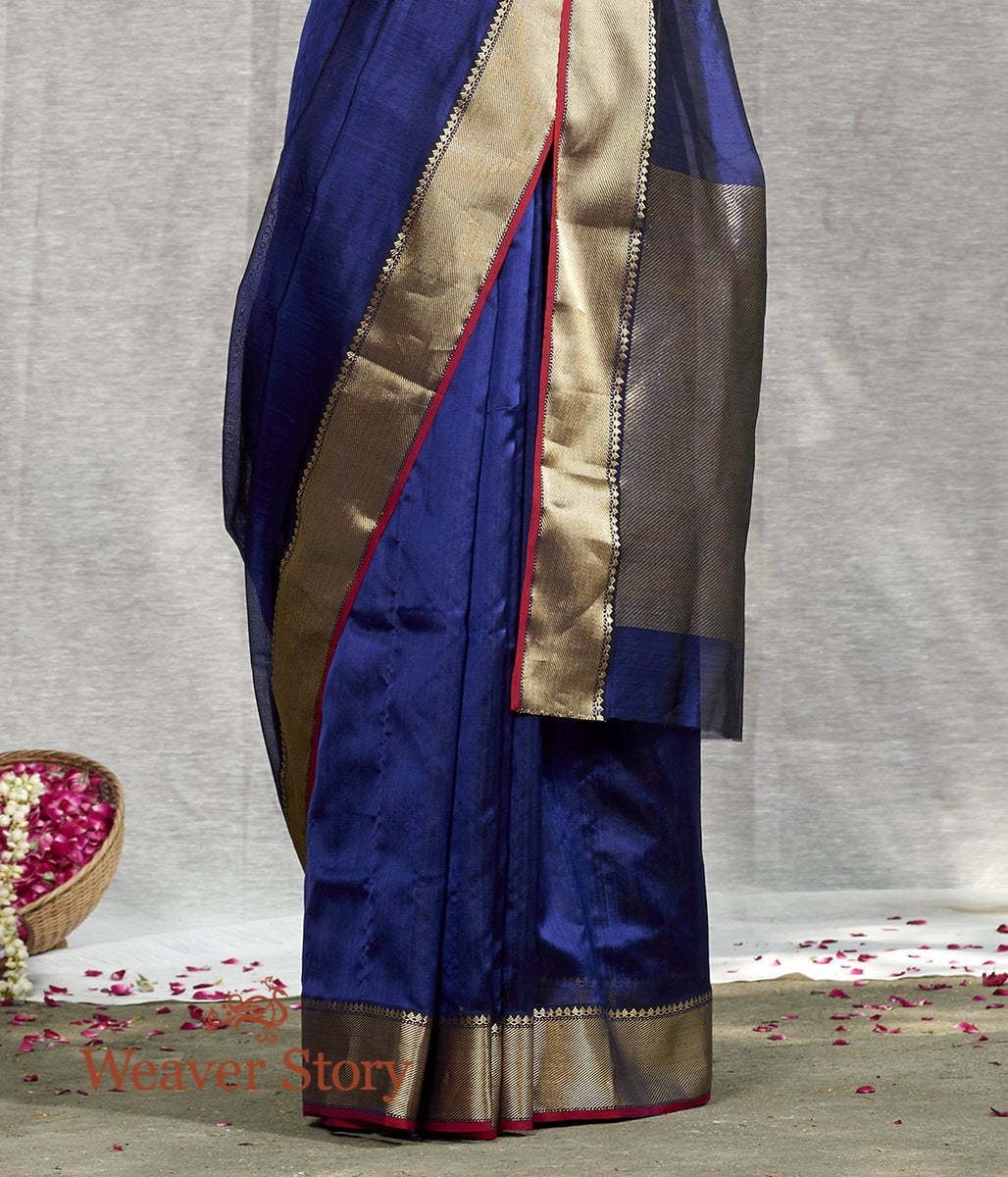 Handwoven_Blue_Plain_Silk_Cotton_Saree_with_Solid_Zari_Border_WeaverStory_04