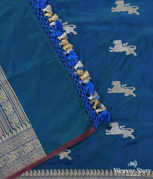 Handwoven_Blue_Banarasi_Dupatta_with_Lion_Motifs_WeaverStory_04