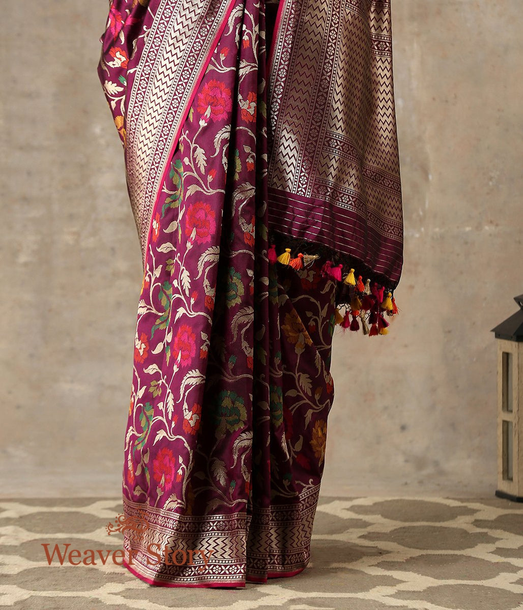 Handwoven_Wine_Meenakari_Banarasi_Saree_with_Floral_Jaal_WeaverStory_04