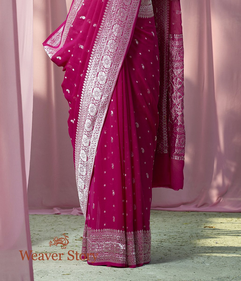 Handloom_Pink_Banarasi_Georgette_Saree_with_Silver_Zari_WeaverStory_04
