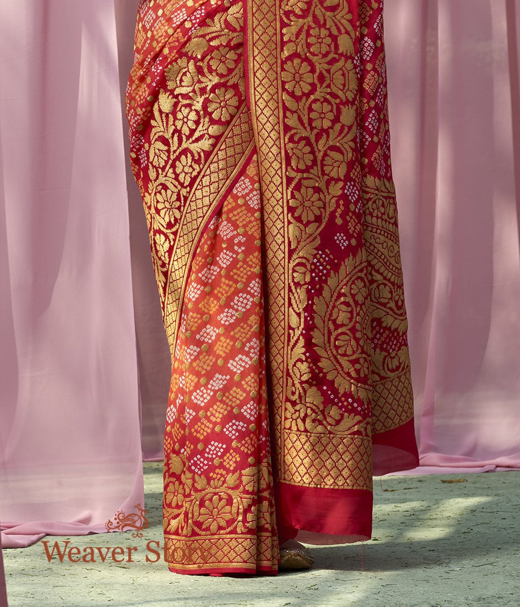 Handwoven_Orange_Red_Banarsi_Bandhej_Saree_WeaverStory_04
