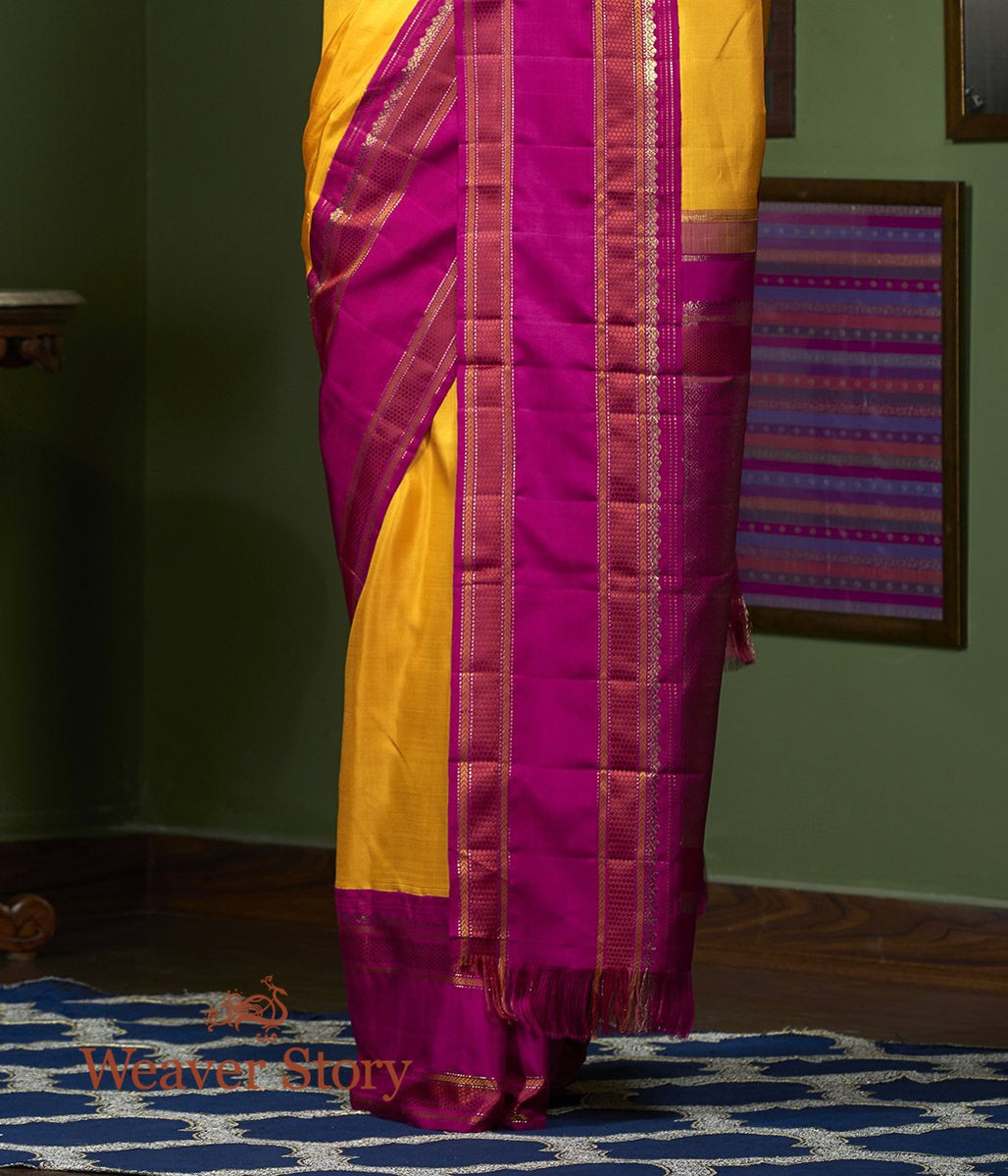 Handwoven_Mustard_Kanjivaram_Saree_with_Majenta_Border_WeaverStory_04