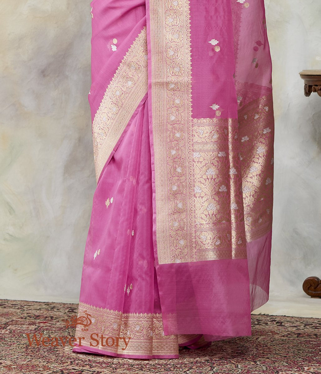 Handwoven_Taffy_Pink_Kora_Silk_Saree_With_Kadhwa_Booti_WeaverStory_04