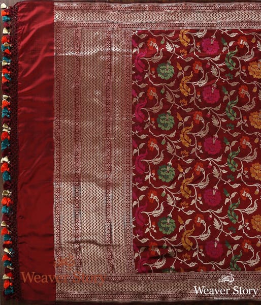 Handwoven_Maroon_Banarasi_Jangla_Dupatta_with_Meenakari_WeaverStory_04