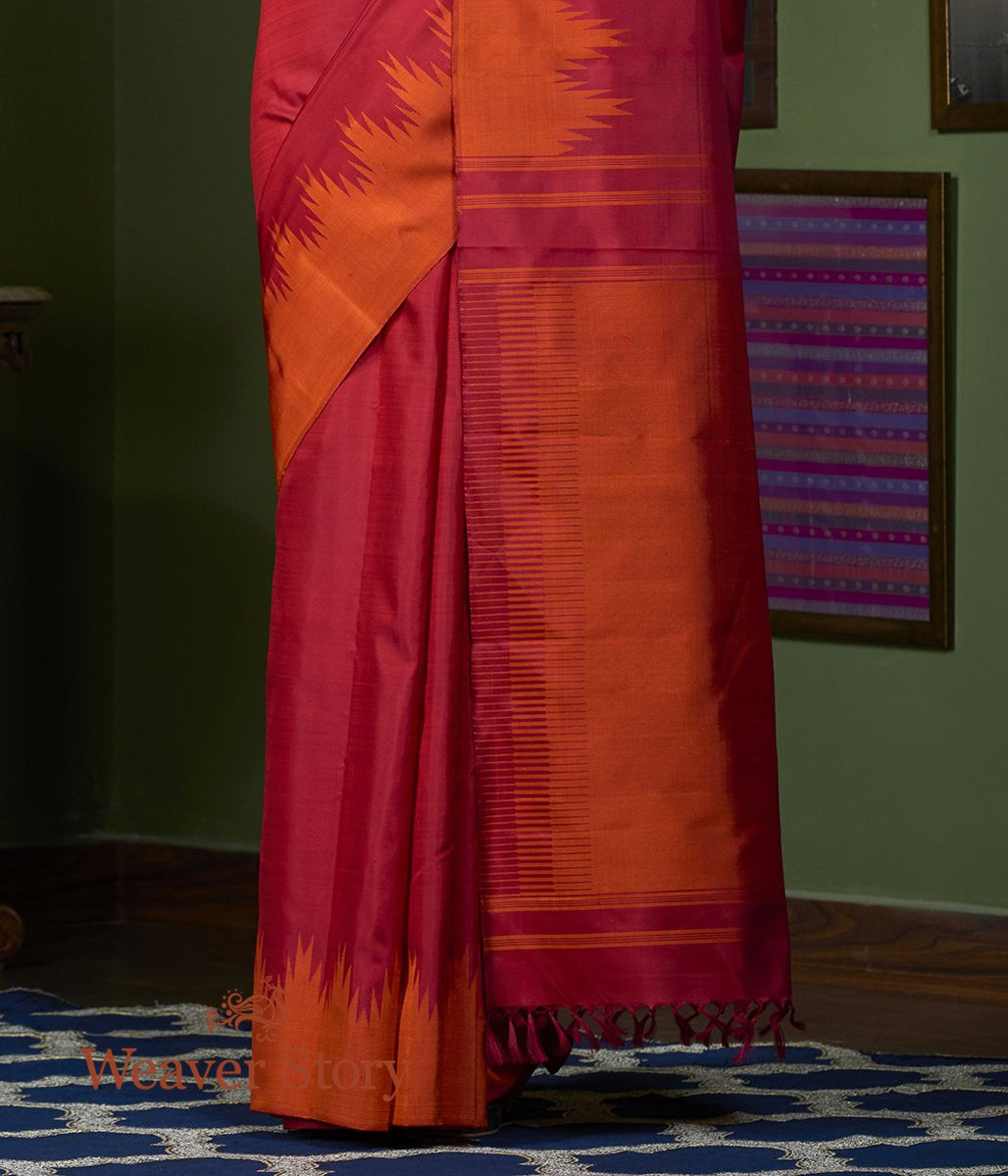 Handwoven_Red_Kanjivaram_Saree_with_Orange_Twill_Weave_Temple_Border_WeaverStory_04