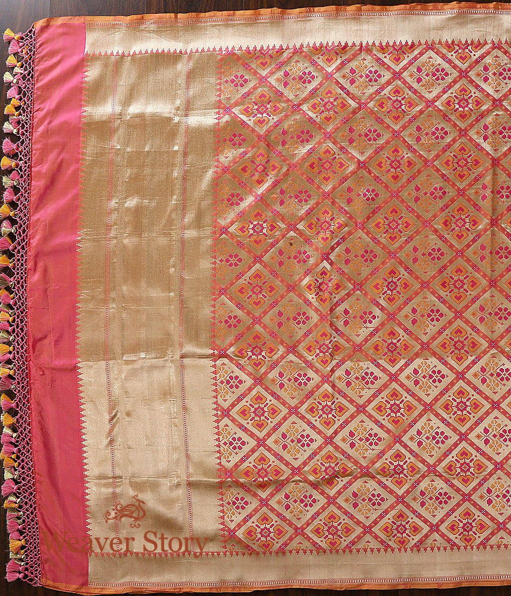 Handloom_Peach_Pink_Banarasi_Patola_Dupatta_with_Zari_Base_WeaverStory_04