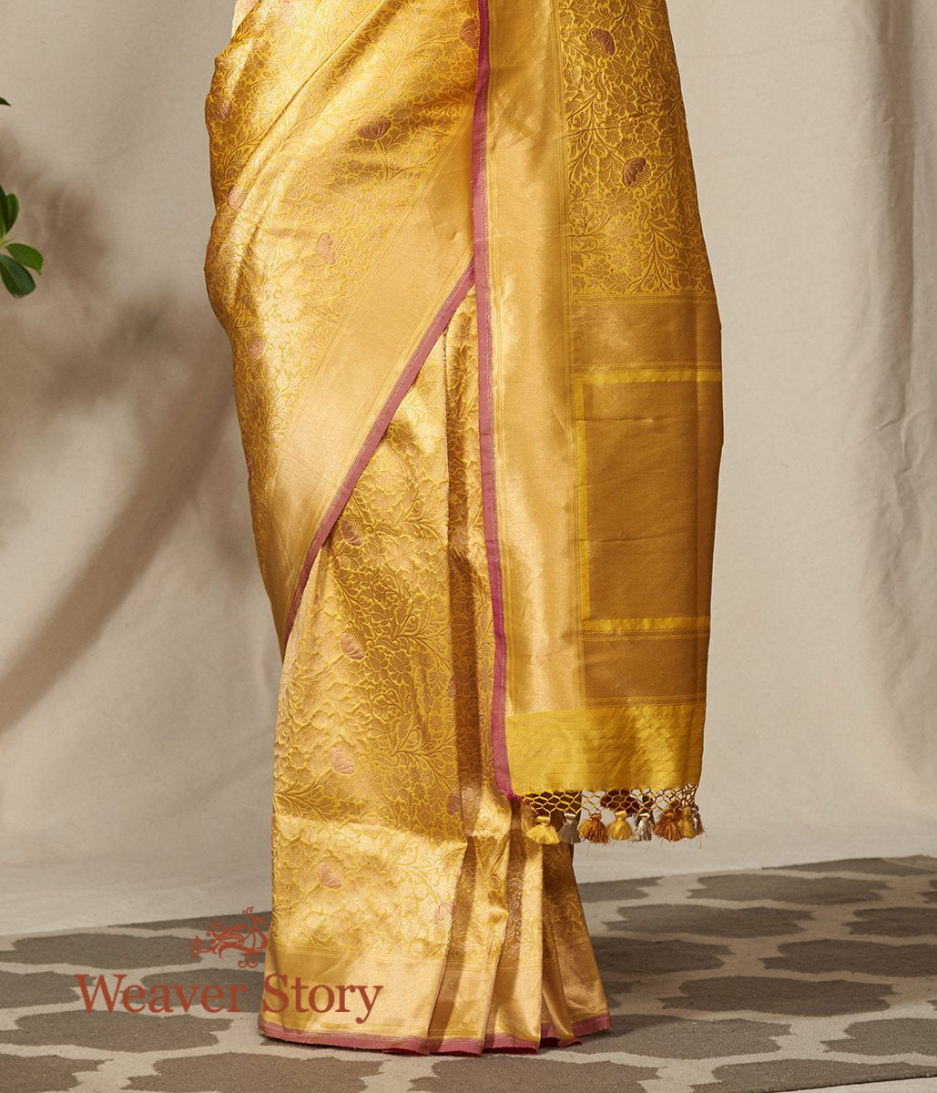 Handloom_Yellow_Kimkhab_Banarasi_Saree_with_Peach_Meenakari_WeaverStory_04