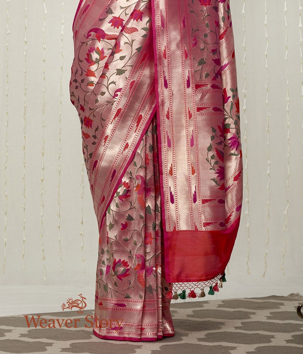 Handloom_Pink_Banaarasi_Saree_with_Zari_Base_and_Meenakari_WeaverStory_04