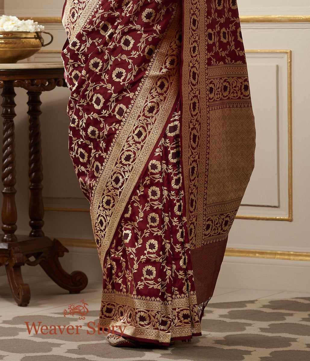 Handloom_Maroon_Banarasi_Jangla_with_Meenakari_WeaverStory_04