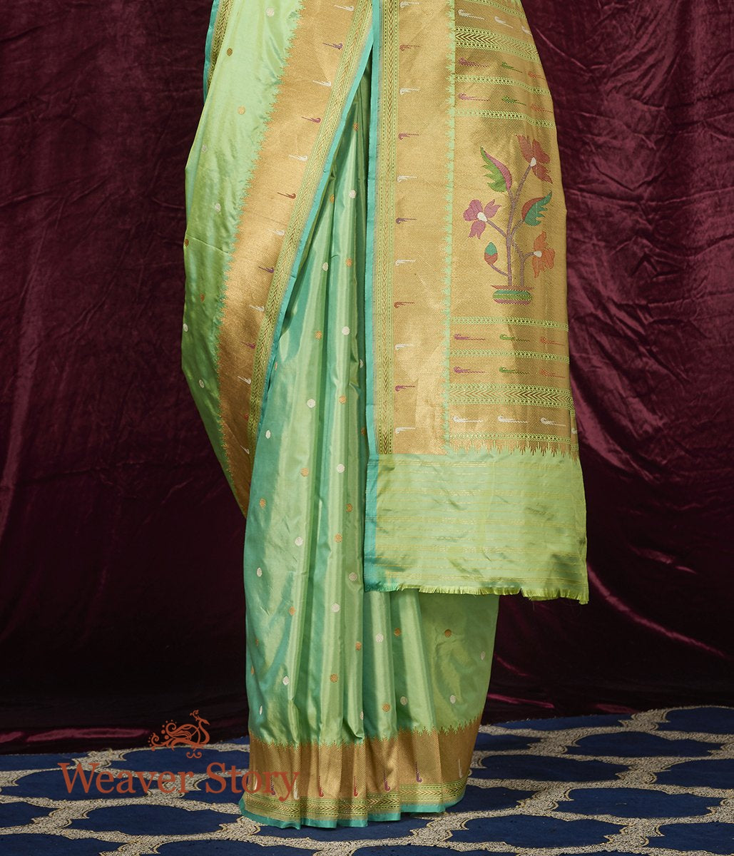 Handwoven_Light_Green_Katan_Silk_Saree_with_Paithani_Border_WeaverStory_04