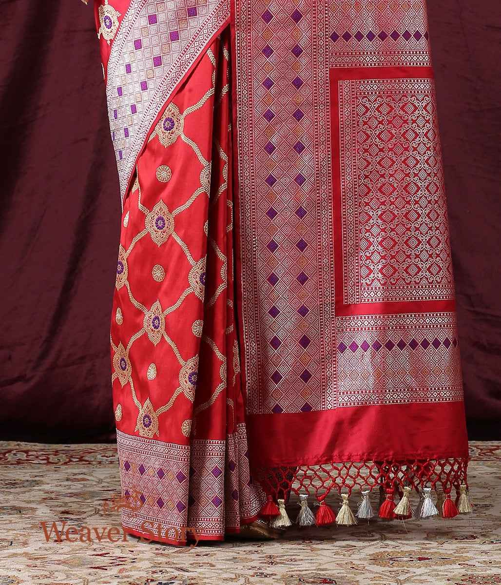 Handloom_Red_Kadhwa_Jangla_Saree_with_Meenakari_WeaverStory_04