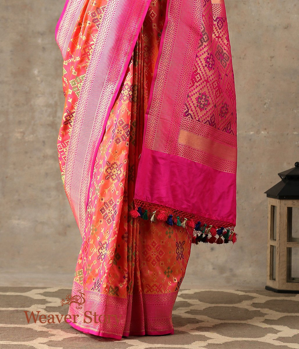 Handwoven_Peach_Banarasi_Patola_Saree_with_Pink_Border_and_Pallu_WeaverStory_04